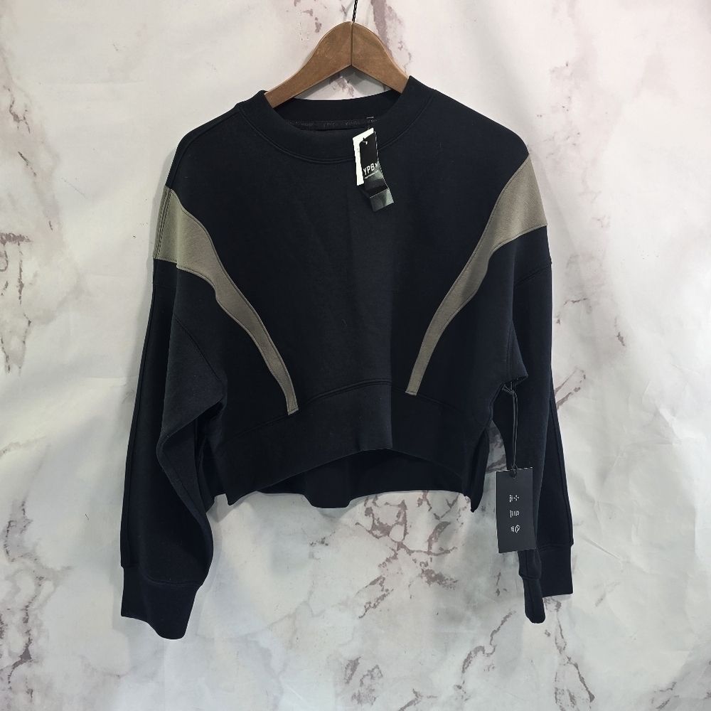 YPB Sweatshirt Womens Small Black Brown Crop Neoknit Crew Colorblock Abercrombie